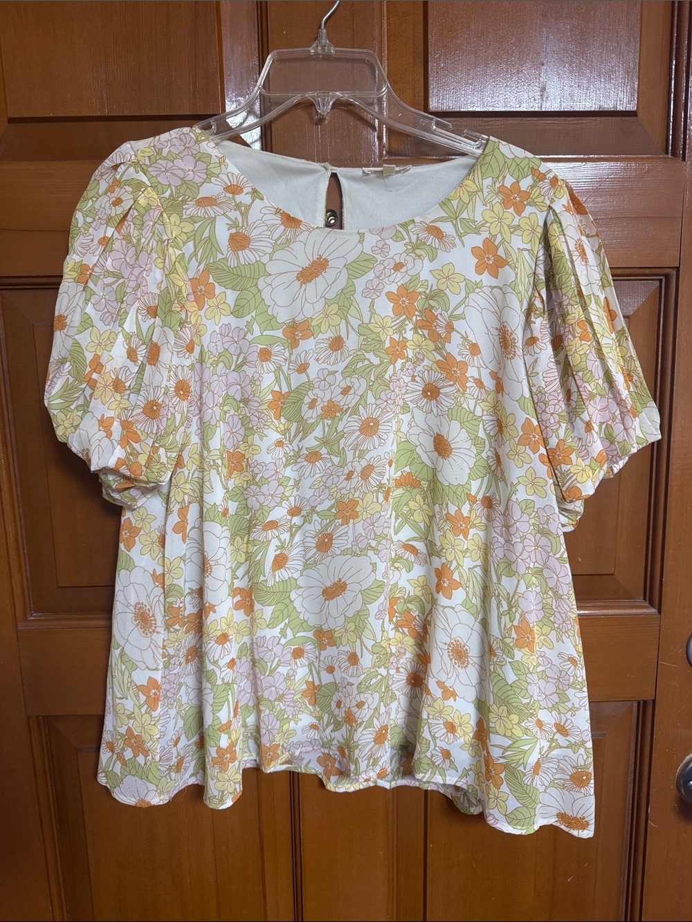 JODIFL Floral Puff-Sleeve Top in Cream, Orange & Green